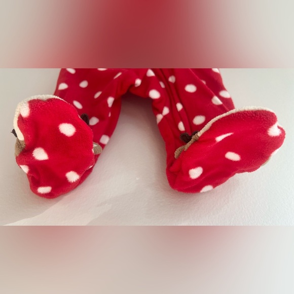 Carter's Red Polka Dot Zip-Up Footie with Cute Reindeer - Newborn Baby Girl - Picture 5 of 7